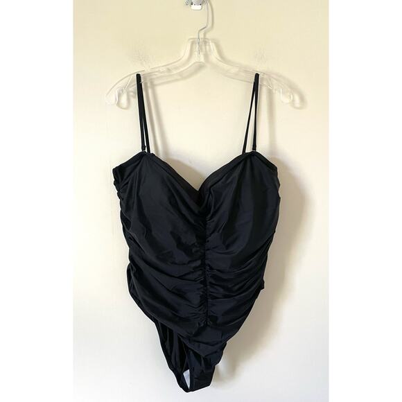 J. Crew Ruched Removable Strap Bandeau One Piece Bathing Suit Black Size 24 NEW - Picture 2 of 7